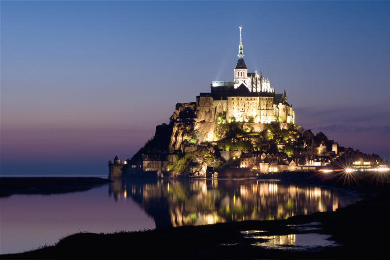 The Mont-St-Michel at night.