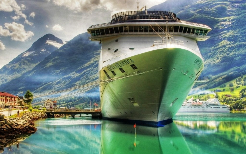 Huge cruise ship passing through the canal