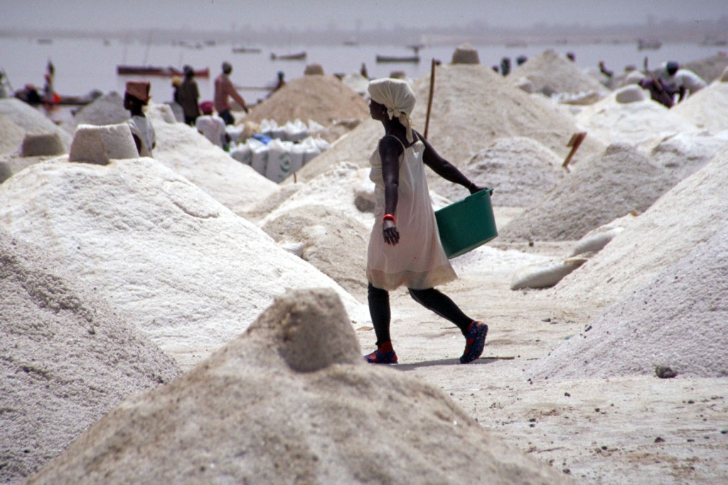 Getting salt from Lac Retba, Senegal