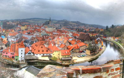 The historic centre of Cesky Krumlov in Czech Republic.